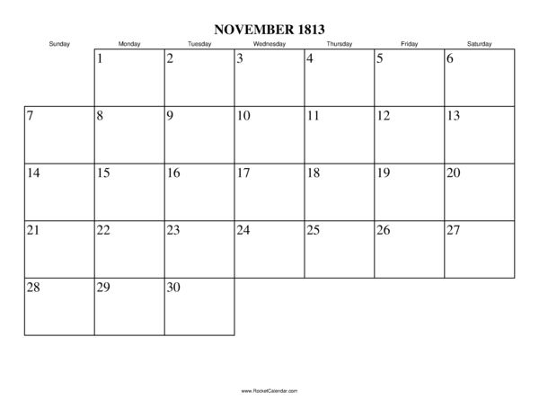 November 1813 Calendar