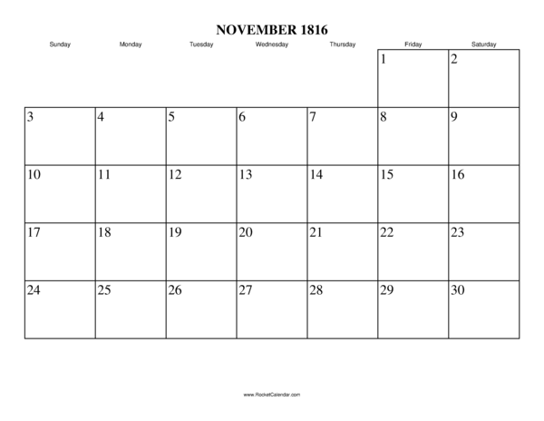 November 1816 Calendar