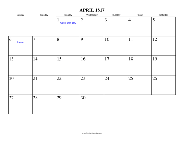 April 1817 Calendar