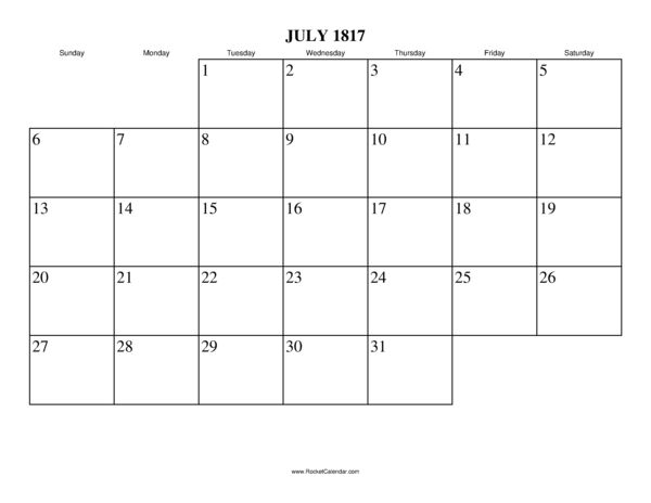 July 1817 Calendar