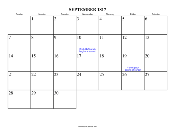 September 1817 Calendar