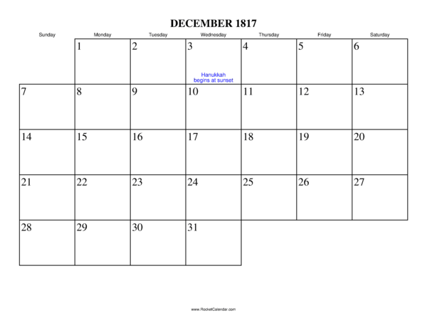 December 1817 Calendar