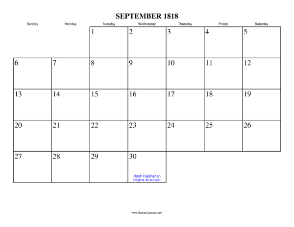 September 1818 Calendar