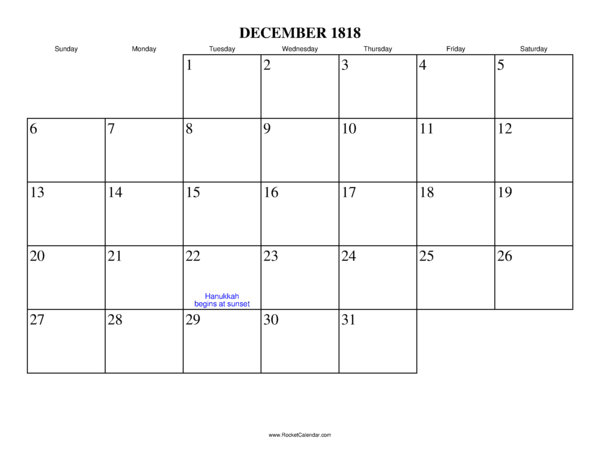 December 1818 Calendar