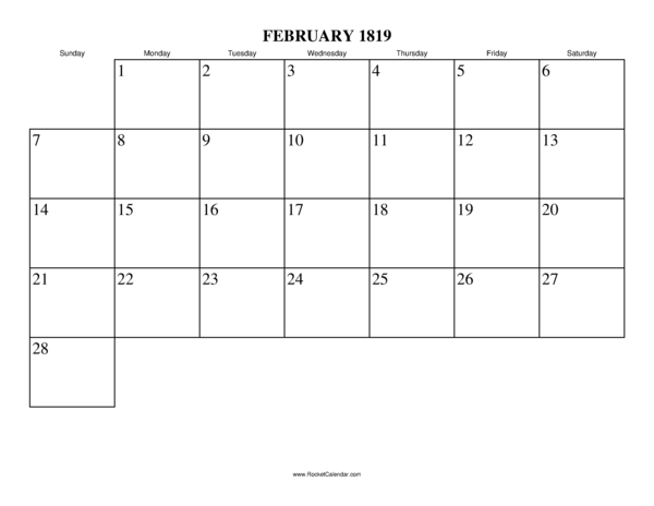 February 1819 Calendar