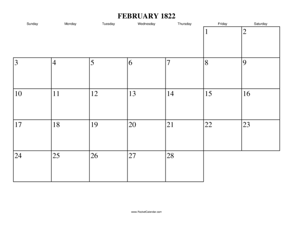 February 1822 Calendar