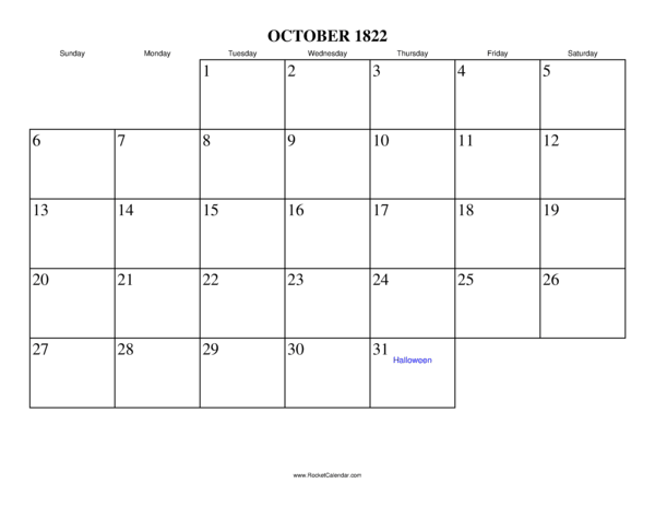 October 1822 Calendar