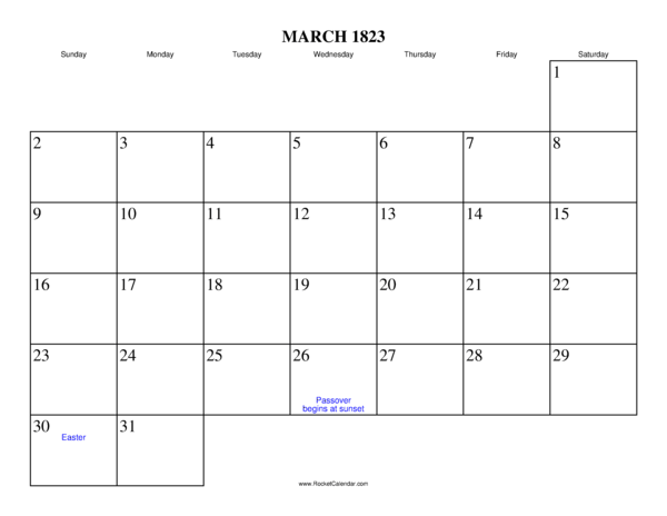 March 1823 Calendar