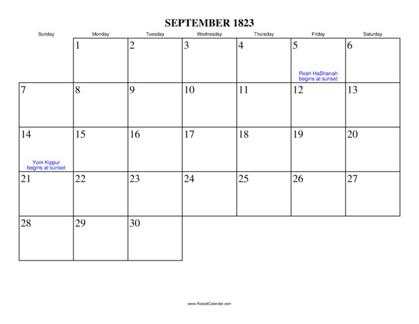 September 1823 Calendar