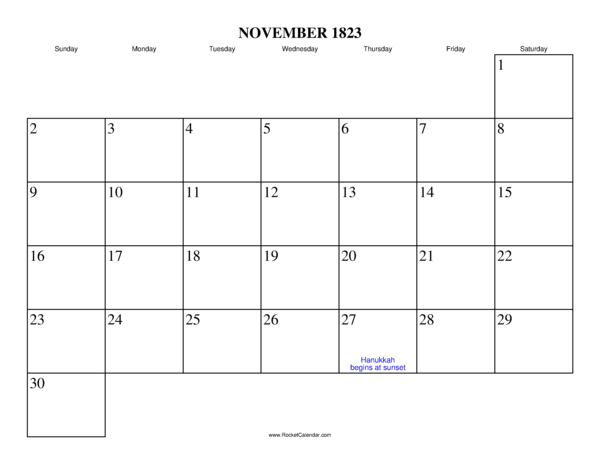 November 1823 Calendar