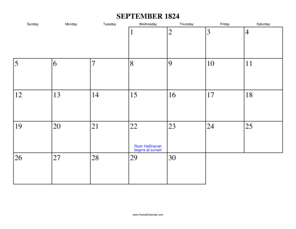 September 1824 Calendar