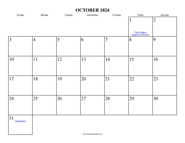 October 1824 Calendar