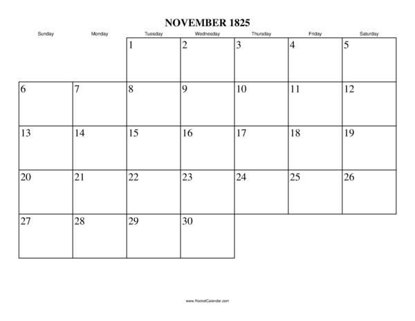 November 1825 Calendar