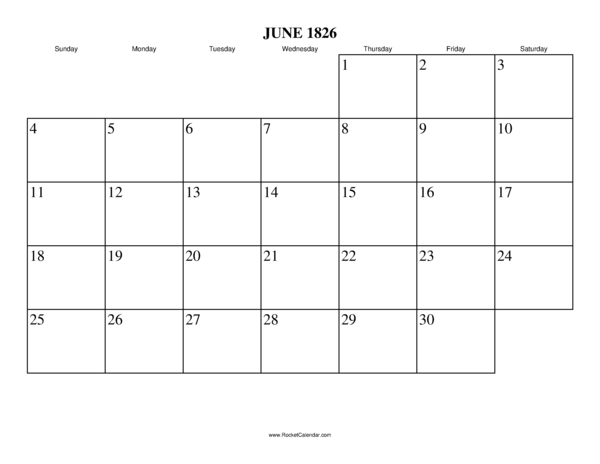 June 1826 Calendar