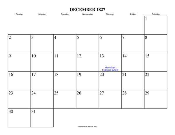 December 1827 Calendar