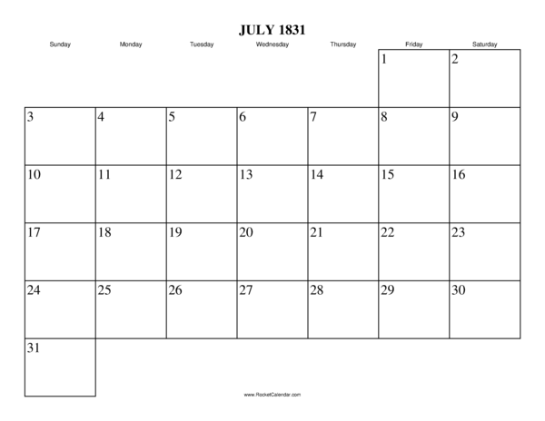 July 1831 Calendar