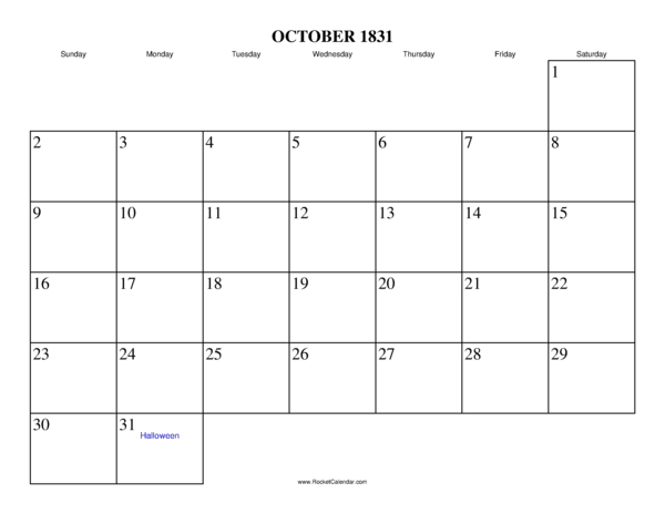 October 1831 Calendar