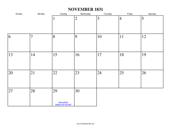 November 1831 Calendar