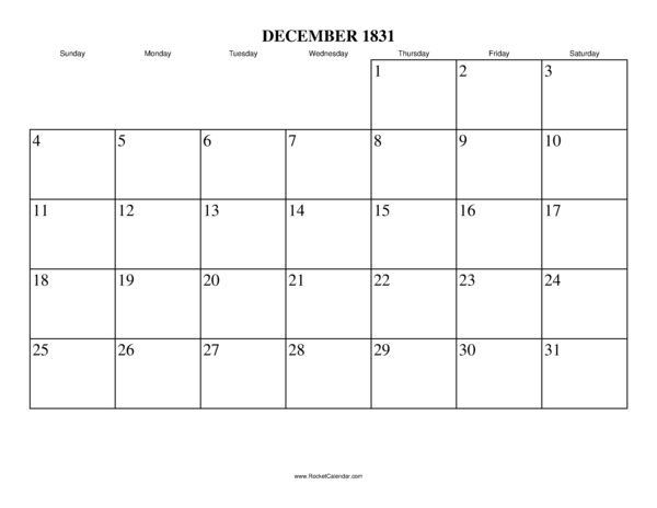 December 1831 Calendar