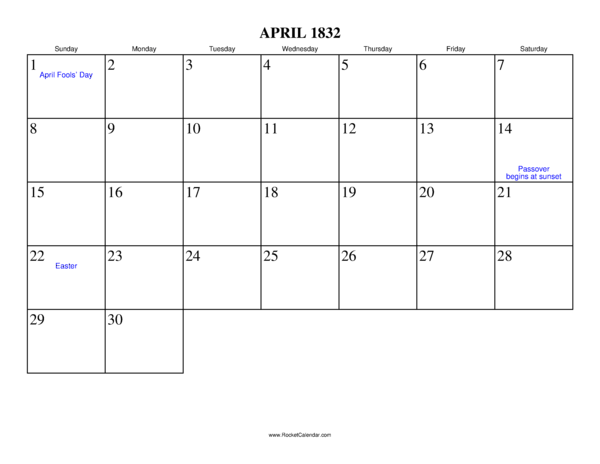 April 1832 Calendar