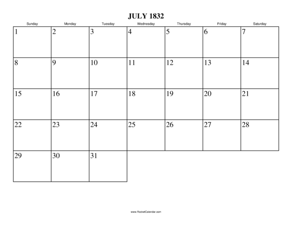 July 1832 Calendar