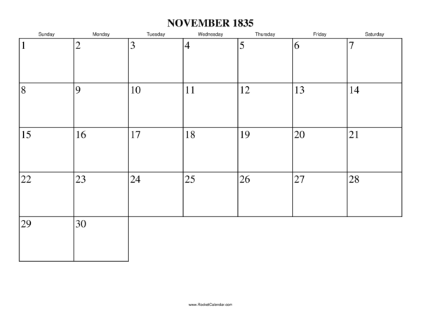 November 1835 Calendar