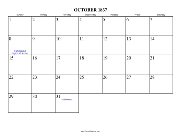 October 1837 Calendar