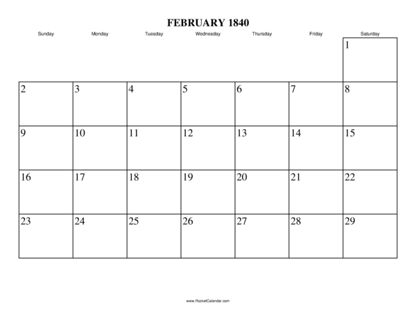 February 1840 Calendar