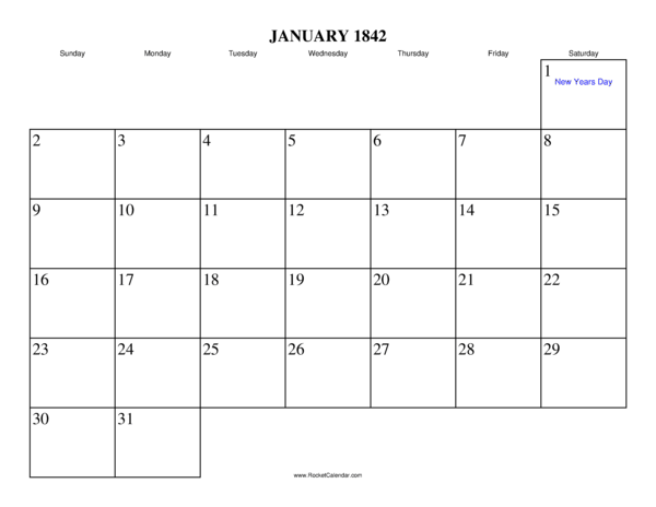 January 1842 Calendar