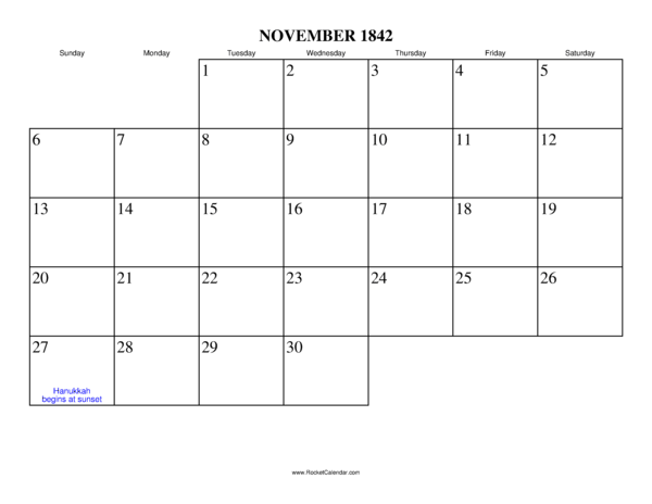 November 1842 Calendar