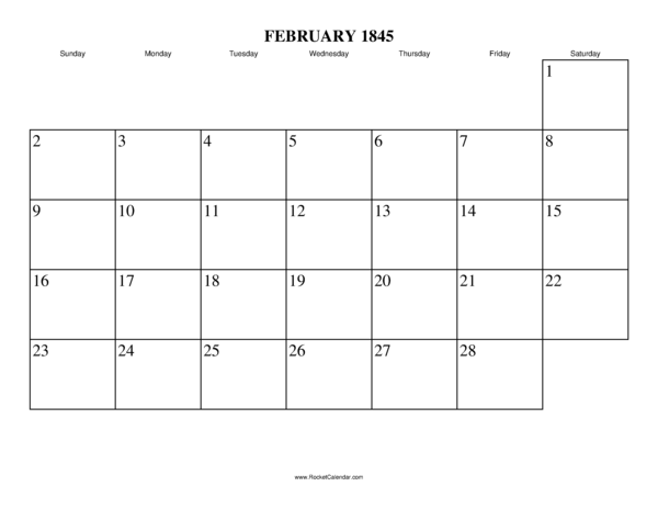 February 1845 Calendar