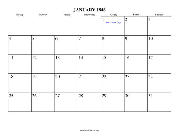 January 1846 Calendar