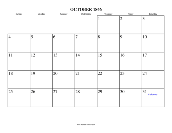 October 1846 Calendar