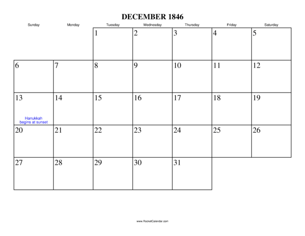 December 1846 Calendar