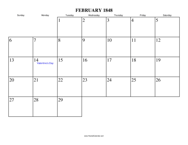 February 1848 Calendar