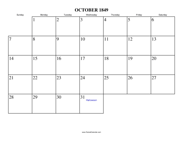 October 1849 Calendar