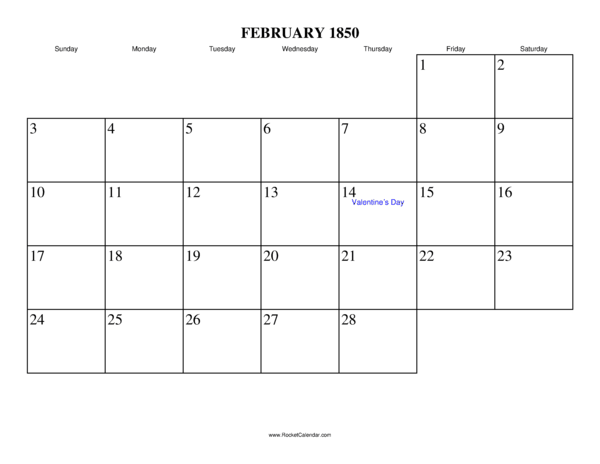 February 1850 Calendar