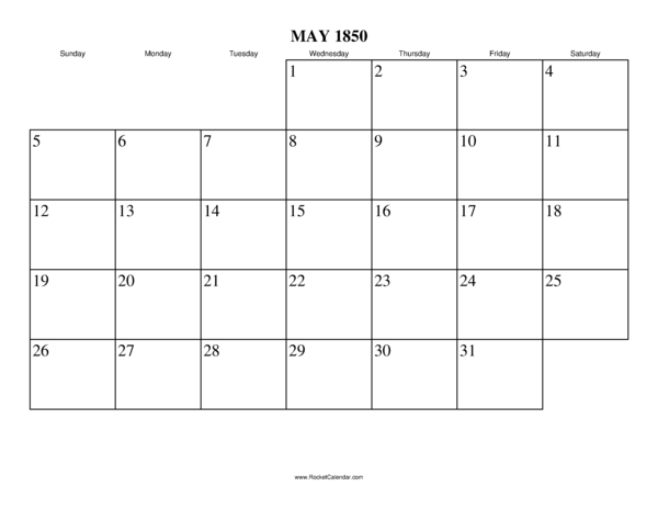 May 1850 Calendar