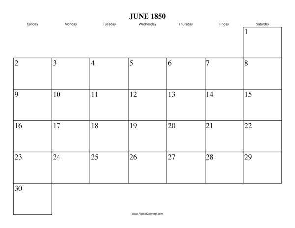 June 1850 Calendar