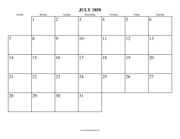 July 1850 Calendar