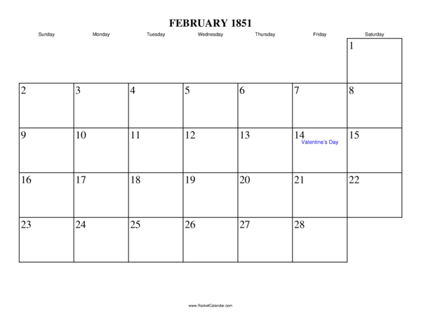 February 1851 Calendar