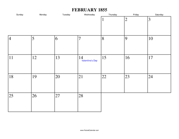 February 1855 Calendar