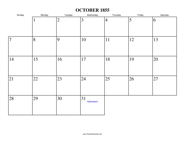 October 1855 Calendar