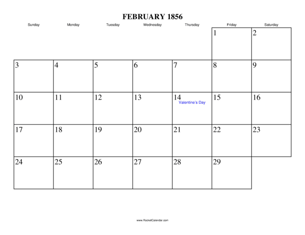 February 1856 Calendar