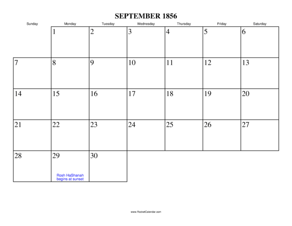 September 1856 Calendar