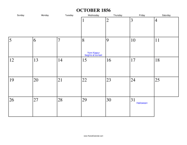 October 1856 Calendar