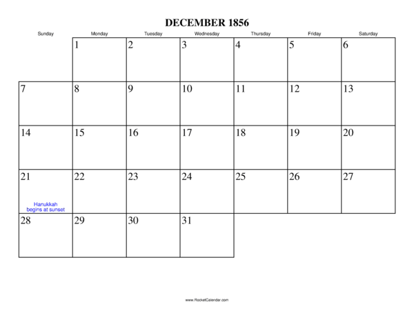 December 1856 Calendar