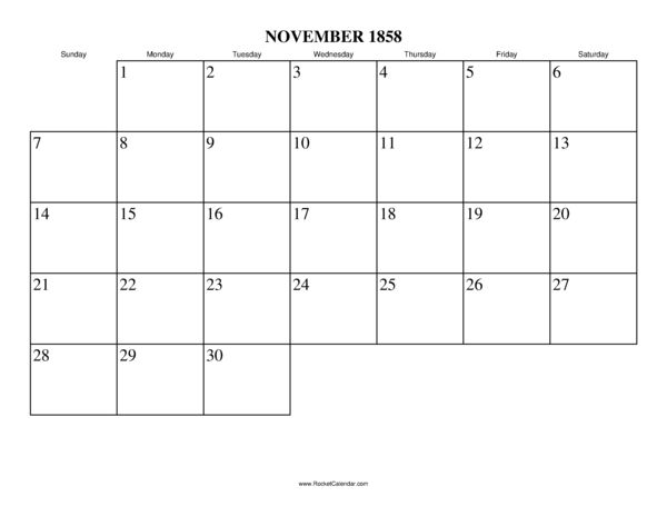 November 1858 Calendar