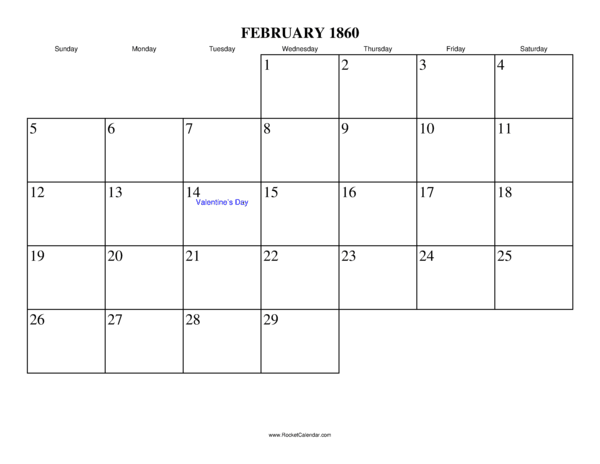 February 1860 Calendar