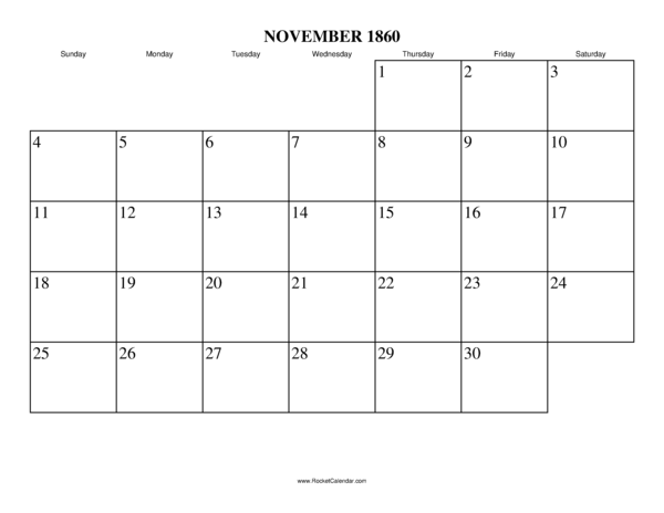 November 1860 Calendar